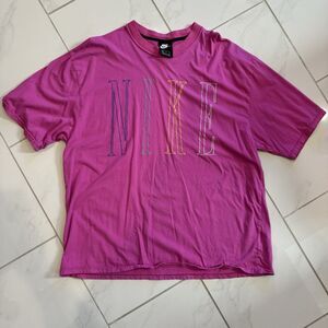 VTG Nike Spell Out Tee‎ 1990s Style Pink Color Block Retro Logo Size XL